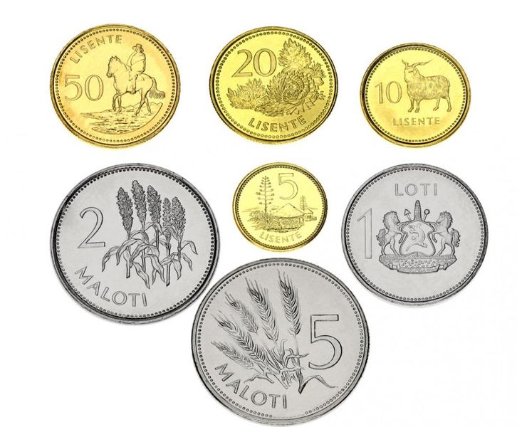 Lesotho set of 7 coins 1998-2016 UNC 5, 10, 20, 50 Lisente, 1, 2, 5 Maloti