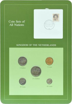 Нідерланди Набір монет 1984-1987 UNC 5, 10, 25 центів, 1, 2,5 гульдена і 1 марка Буклет М10758 фото