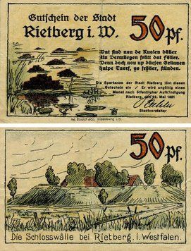 Banknote Germany Notgeld 50 pfennig 1921 F-VF Rietberg