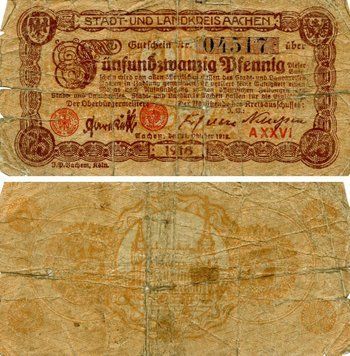 Banknote Germany Notgeld 25 pfennig 1918 G-VG Cologne