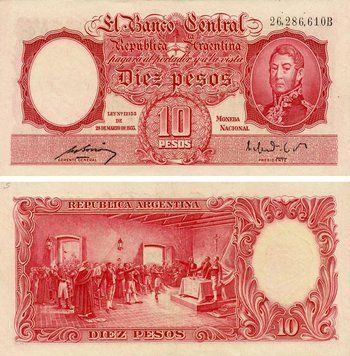 Банкнота Аргентина 10 песо 1935 VF&ndash;AU (P265b(3)) Б22006 фото