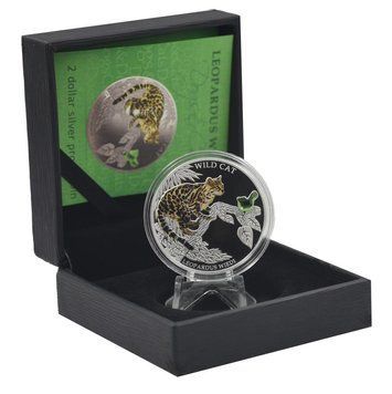 Coin Fiji 2 Dollars 2013 Silver Proof Wild Cat - Long Tailed Cat (Margay) (Ag 999, oz, 31.1 grams)