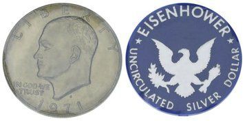 Монета США 1 долар 1971 Срібло UNC S Ейзенхауер в упаковці плюс жетон М21622 фото