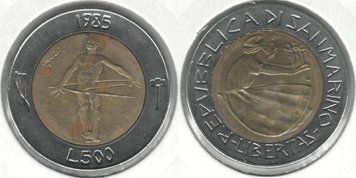 Сан-Марино 500 лір 1 985 VF (KM#181) М02422 фото