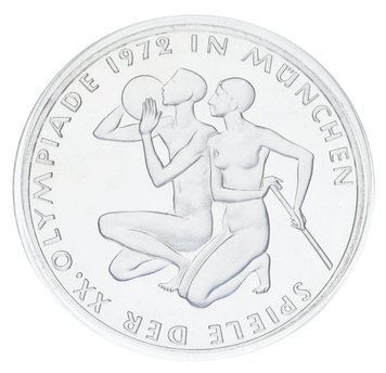 Монета Німеччина 10 марок 1972 Срібло Proof XX літні Олімпійські ігри в м. Мюнхен - Спортсмени (Ag 625, 15,5 грама) М23331 фото