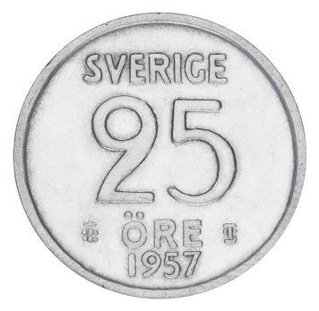 Монета Швеція 25 ере 1957 Срібло F-VF (Ag 400, 2,32 грама) М19896 фото