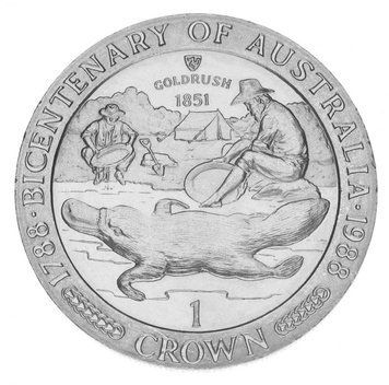 Coin Isle of Man 1 crown 1988 UNC 200 years of Australia. Platypus (KM#224)