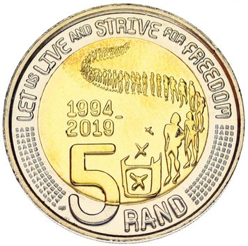 South Africa 5 rand 2019 Bimetal UNC Commemorative Let's Live And Fight For Freedom