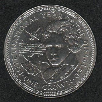Coin Isle of Man 1 crown 1981 UNC Beethoven (KM#78)