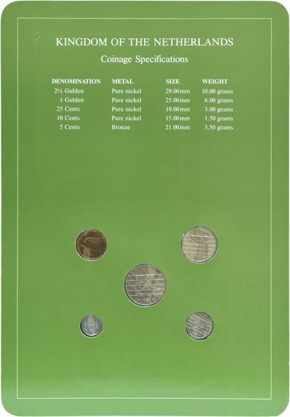 Нідерланди Набір монет 1984-1987 UNC 5, 10, 25 центів, 1, 2,5 гульдена і 1 марка Буклет М10758 фото