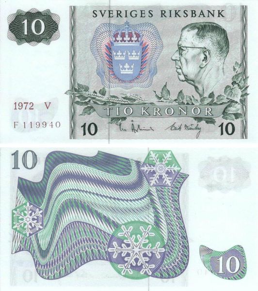 Sweden 10 kronor 1972 UNC (P52)