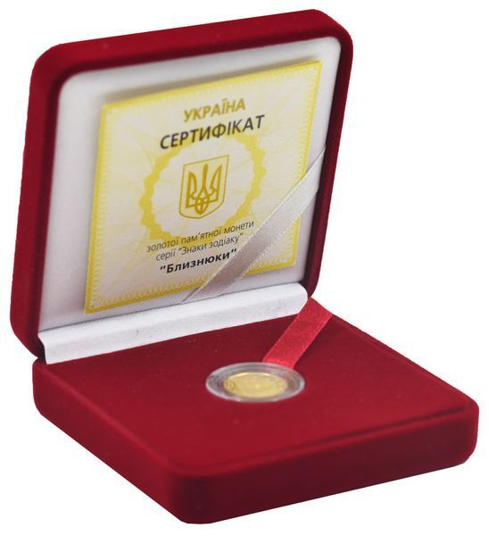 Монета Україна 2 гривні 2006 Золото UNC Знаки зодіаку - Близнюки (Au 999.9, 1,24 грам) М01287 фото