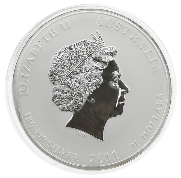 Монета Австралия 30 долларов 2011 Серебро UNC Восточный календарь - Год кролика (кота, зайца) (1000 грамм) М19530 фото