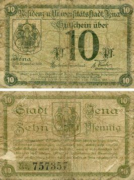 Banknote Germany Notgeld 10 pfennig 1919 F-VF Jena