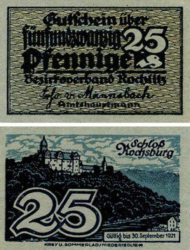 Banknote Germany Notgeld 25 pfennig 1921 F-VF Rochsburg