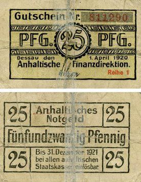 Banknote Germany Notgeld 25 pfennig 1920 G-VG Angeltische