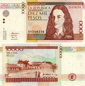Банкнота Колумбия 10000 песо 2014 UNC (P453) Б24017 фото