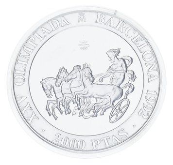 Монета Іспанія 2000 песет 1992 Срібло Proof XXV літні Олімпійські ігри в Барселоні 1992 року - Перегони колісниць М23317 фото