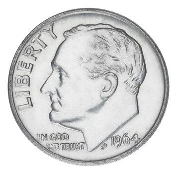 Монета США 10 центів 1964 Срібло F-VF Дайм Рузвельт (Ag 900, 2,5 г) М19932 фото