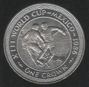 Coin Isle of Man 1 crown 1986 UNC FIFA World Cup Mexico. Variety 3 (KM#160)