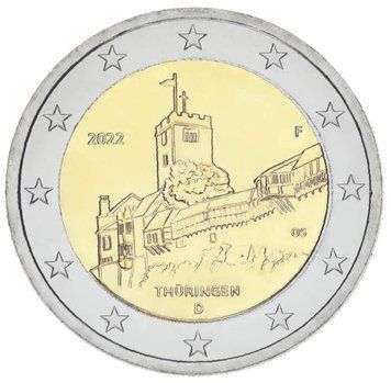 Монета Німеччина 2 євро 2022 Біметал UNC F Федеральна земля Тюрінгія. Замок Вартбург М17091 фото