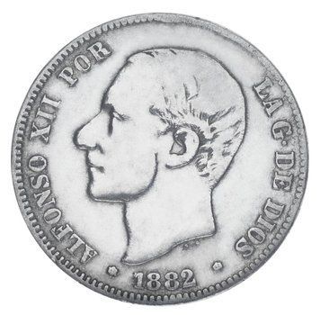 Монета Іспанія 2 песети 1882 Срібло F-VF Король Альфонсо XII (1875 - 1885) (Ag 835, 10 грам) М19832 фото