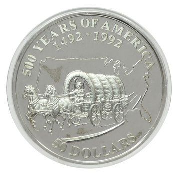 Монета Острови Кука 50 доларів 1992 Срібло Proof 500 років Відкриттю Америки &ndash; Орегонський шлях М22627 фото