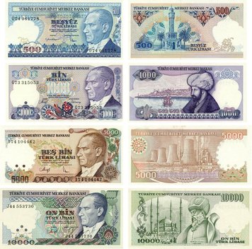 Türkiye Set of 4 Banknotes 1970 UNC 500, 1000, 50000, 100000 Lira