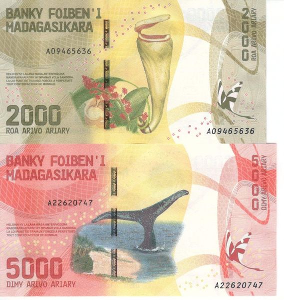 Madagascar set of 8 banknotes 2017 UNC 100, 200, 500, 1000, 2000, 5000, 10000, 20,000 ariary