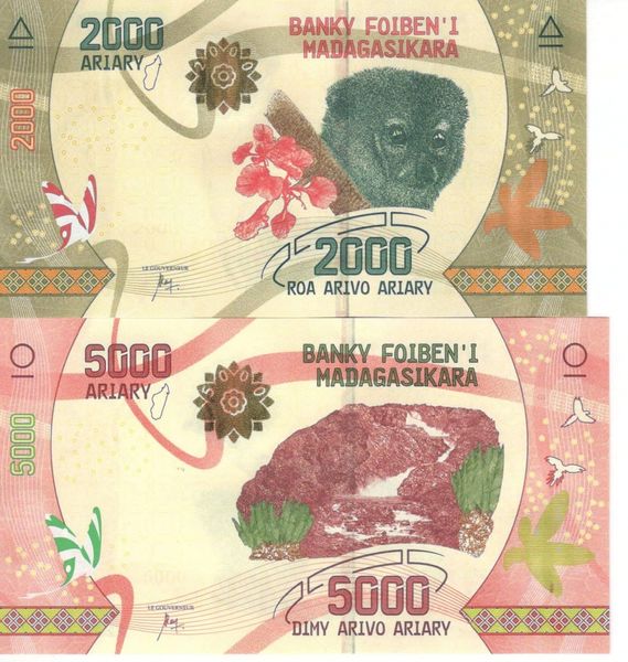 Madagascar set of 8 banknotes 2017 UNC 100, 200, 500, 1000, 2000, 5000, 10000, 20,000 ariary