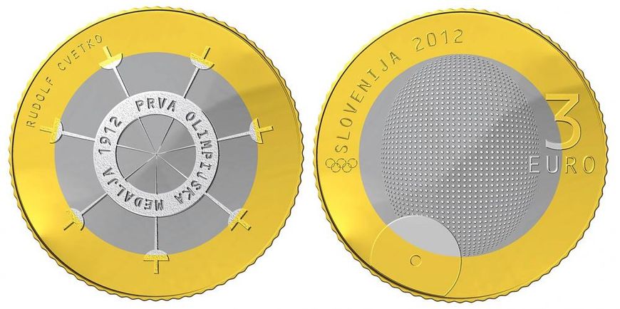 Slovenia 3 euro 2012 "100 years of the first Slovenian Olympic medal" UNC (KM # 109)