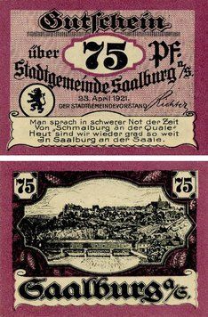 Banknote Germany Notgeld 75 pfennig 1921 F-VF Saalburg