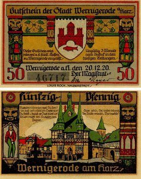 Banknote Germany Notgeld 50 pfennig 1920 F-VF Wernigerode