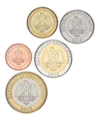 Coins set South Sudan set of 5 coins 2015 UNC 10, 20, 50 piastres, 1, 2 pounds