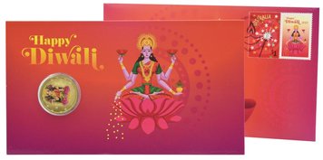 Tuvalu 1 dollar 2019 UNC Happy Diwali in souvenir packaging