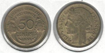 Франція 50 см 1933 VF (KM#894.1) М02466 фото