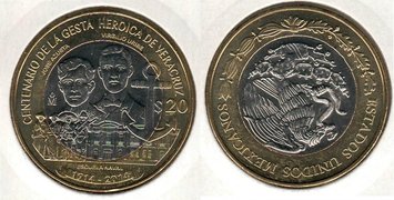 Мексика 20 песо 2014 «100 лет героической обороне Веракруса» UNC (KM#978) М01961 фото