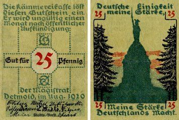 Banknote Germany Notgeld 25 pfennig 1920 F-VF Detmold