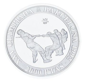 Монета Іспанія 2000 песет 1992 Срібло Proof XXV літні Олімпійські ігри в Барселоні 1992 - Перетягування каната М23318 фото
