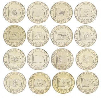 Turkey set of 16 coins for 1 kurush 2015 “Flags. Great Turkic States "UNC Large