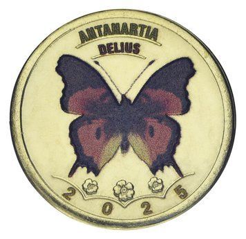 Монета Остров Пальма 5 дукатов 2025 UNC Испания Канарские острова Бабочка - Antanartia delius М21934 фото