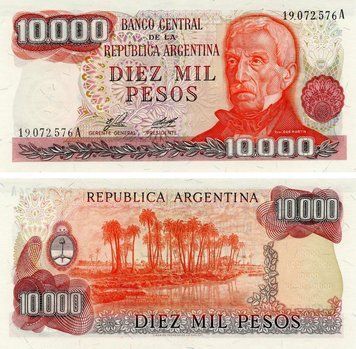 Banknote Argentina 10,000 pesos 1976-1983 UNC Serie A (P306a)