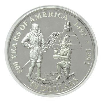Монета Острови Кука 50 доларів 1992 Срібло Proof 500 років Відкриттю Америки &ndash; Педро де Альварадо М22628 фото