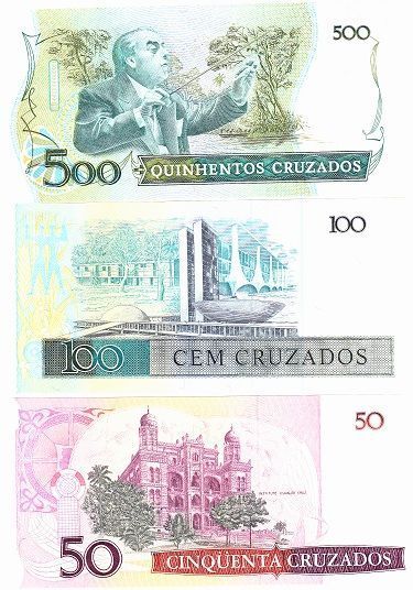 Brazil set of 5 banknotes "10, 50, 100, 500, 1000 cruzeiro" UNC