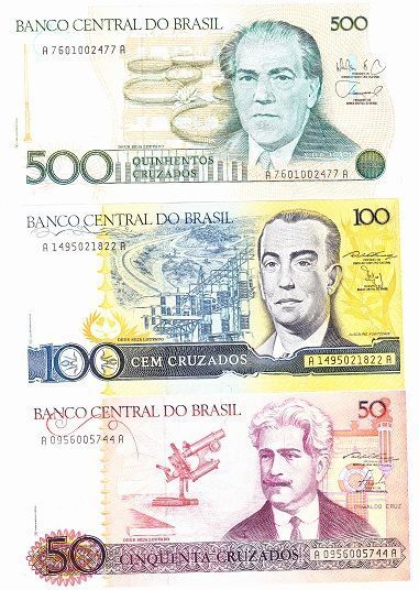 Brazil set of 5 banknotes "10, 50, 100, 500, 1000 cruzeiro" UNC