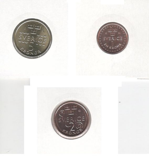 Набір монет Швеція набір з 3 монет 2016 UNC 1, 2, 5 крон М06737 фото