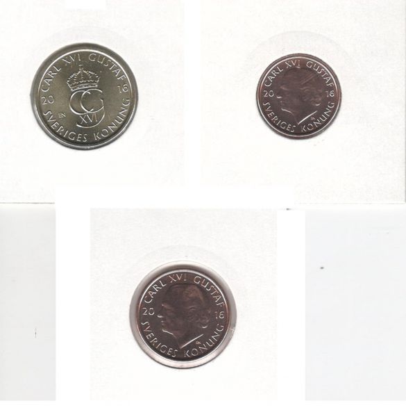 Набір монет Швеція набір з 3 монет 2016 UNC 1, 2, 5 крон М06737 фото