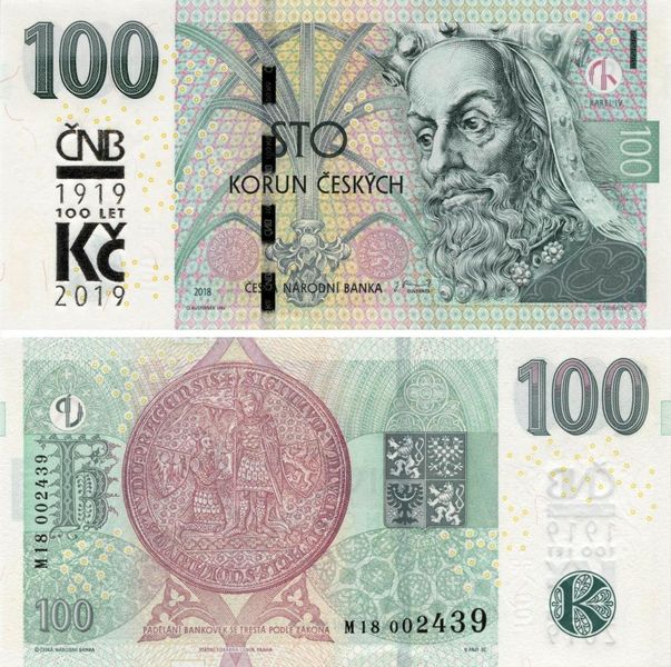 Чехія 100 крон 2018 UNC (Pnew) Пам'ятна «100 років кроні» Б10643 фото