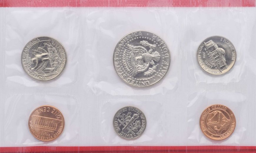 США набір з 6 монет 1 987 UNC D 1, 5, 10, 25, 50 центів, медаль М13099 фото