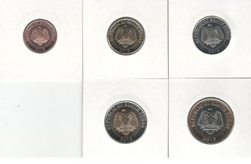 Coins set South Sudan set of 5 coins 2015 UNC 10, 20, 50 piastres, 1, 2 pounds